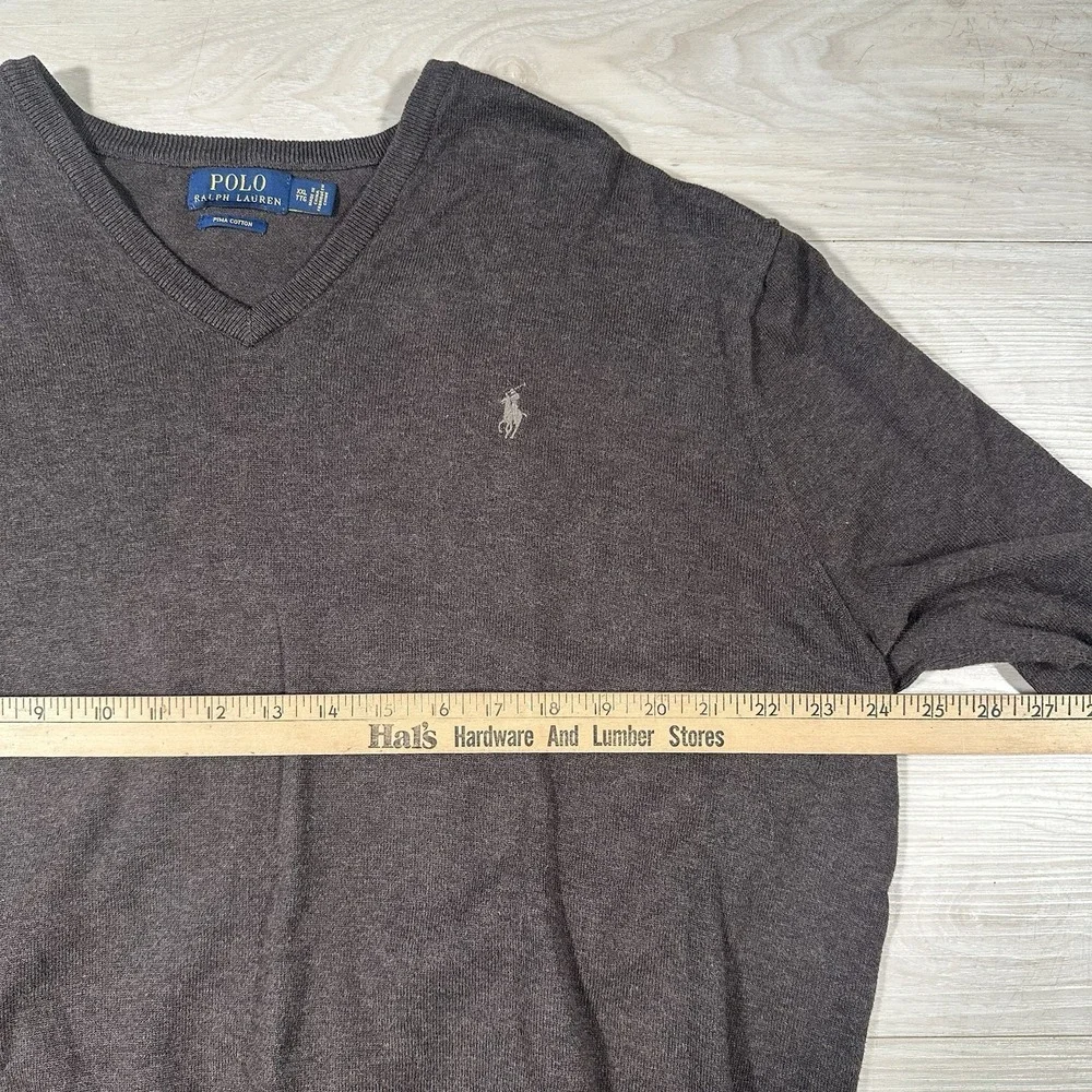 Polo Ralph Lauren‎ V Neck Sweater Men's XXL Brown 100% Pima Cotton Soft Preppy